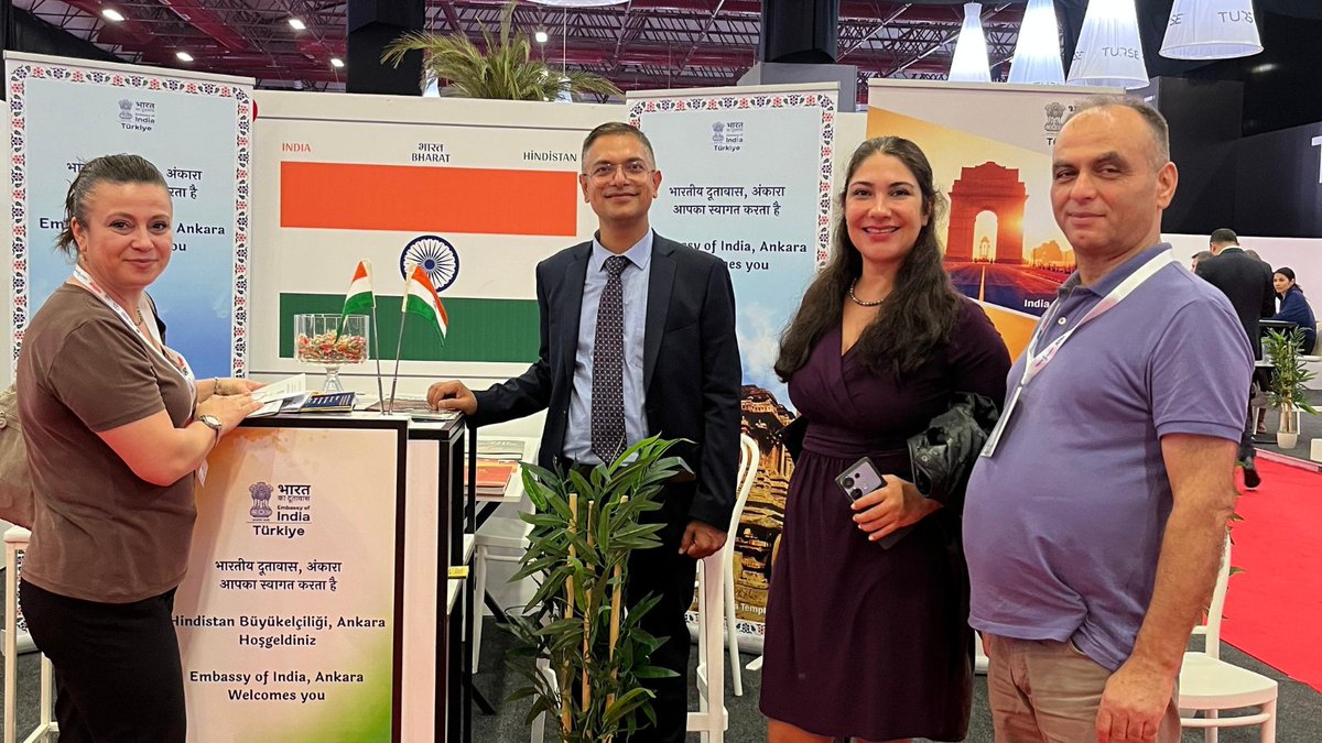 IndiaInTurkiye's tweet photo. TIMELESS INDIA

Glimpses of India’s participation in day 2 of the International Antalya Tourism Fair (ATF25 Türkiye) being organised by @atfturkiye 

.

@atfturkiye Tarafından düzenlenen Uluslararası Antalya Turizm Fuarı’nın (ATF25 Türkiye) 2. Gününden Kesitler:

@MEAIndia @IndianDiplomacy @PMOIndia
@CGI_Istanbul @MukteshPardeshi
@incredibleindia @tourismgoi @PIB_India @MIB_India @DDNational @DDNewslive @airnewsalerts @UNESCO @PIBCulture @MinOfCultureGoI