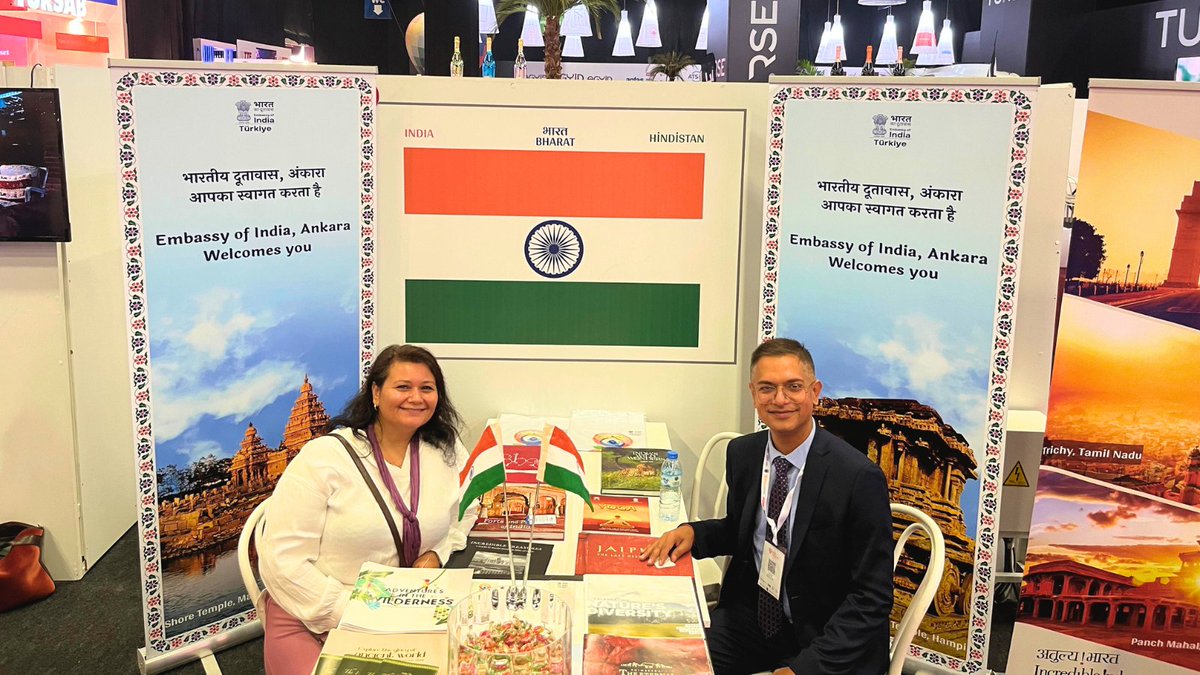 IndiaInTurkiye's tweet photo. TIMELESS INDIA

Glimpses of India’s participation in day 2 of the International Antalya Tourism Fair (ATF25 Türkiye) being organised by @atfturkiye 

.

@atfturkiye Tarafından düzenlenen Uluslararası Antalya Turizm Fuarı’nın (ATF25 Türkiye) 2. Gününden Kesitler:

@MEAIndia @IndianDiplomacy @PMOIndia
@CGI_Istanbul @MukteshPardeshi
@incredibleindia @tourismgoi @PIB_India @MIB_India @DDNational @DDNewslive @airnewsalerts @UNESCO @PIBCulture @MinOfCultureGoI