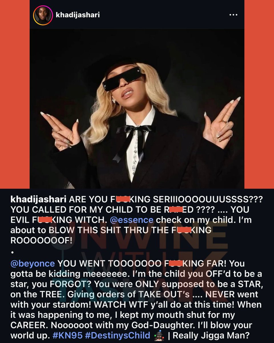 UNWINEWITHTASHA's tweet image. Model and dancer Khadija Shari, who’s worked with #Beyoncé on the “Formation” video and 2016 Super Bowl performance, made shocking claims online accusing Beyoncé of allegedly “calling for her child to be harmed.”