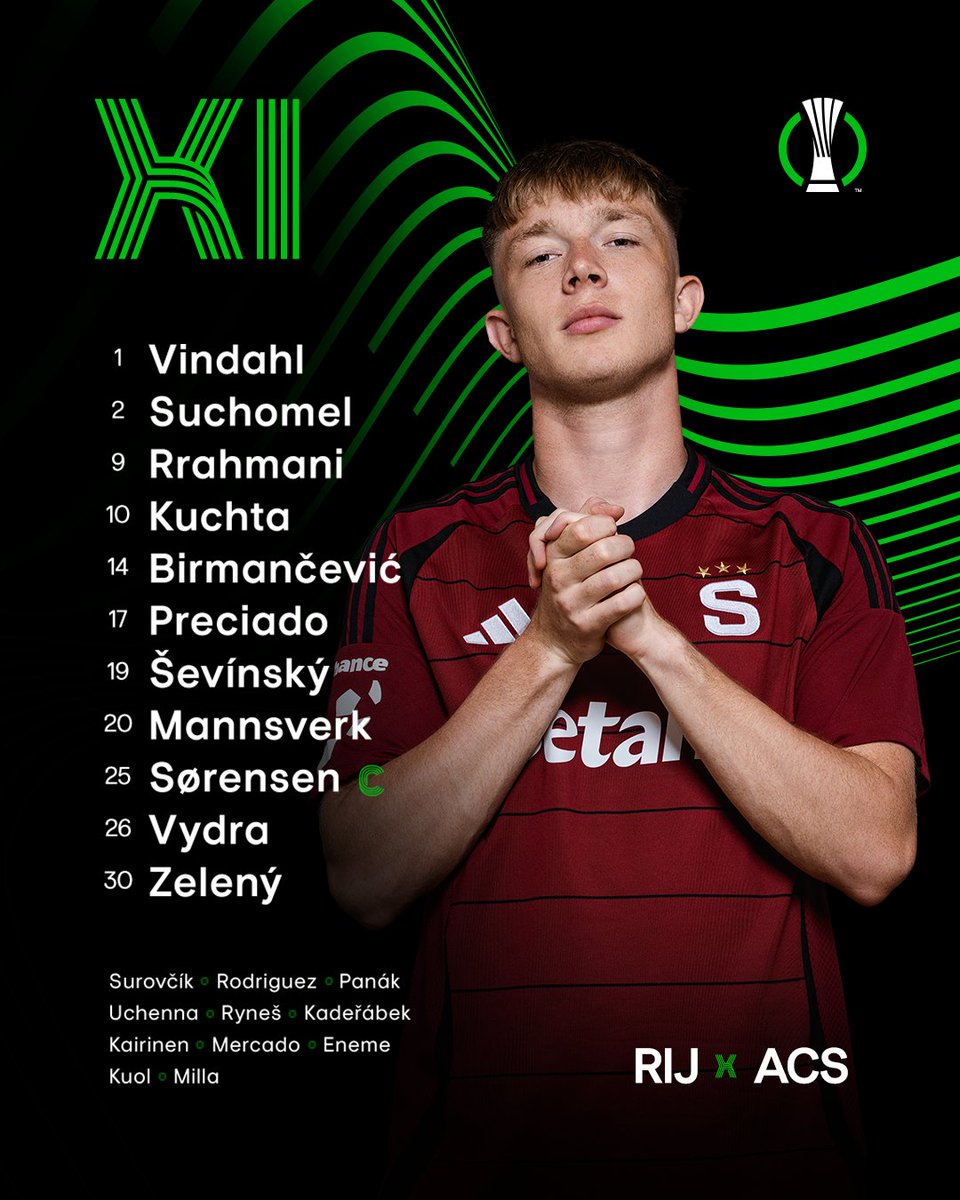 ACSparta_FR's tweet photo. ⚔️ COMPO ⚔️ 

🧤 Vindahl 
🛡️ Ševinský-Sørensen-Zelený 
🧠 Preciado-Vydra-Mannsverk-Suchomel
⚔️ Birmančević-Kuchta-Rrahmani

#acsparta #UECL https://t.co/fJhKWS1UPa