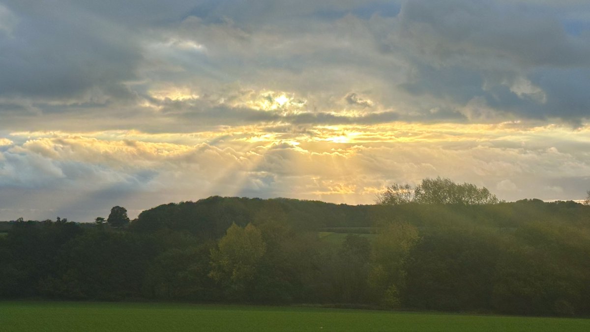 Sun over the Wensum valley this windy evening.