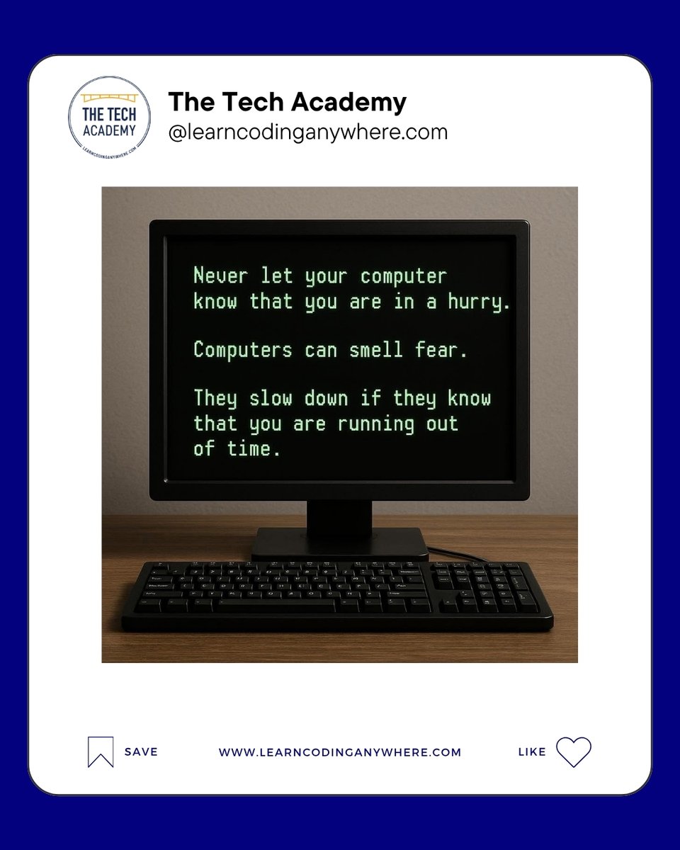 TheTechAcad's tweet image. Me: I'll rest for now, and I'll finish my code tomorrow before the deadline.
My computer the next day: Surprise, I'm breaking down today!
😭 😅
#learncodinganywhere #learntocode #thetechacademy #codingmeme