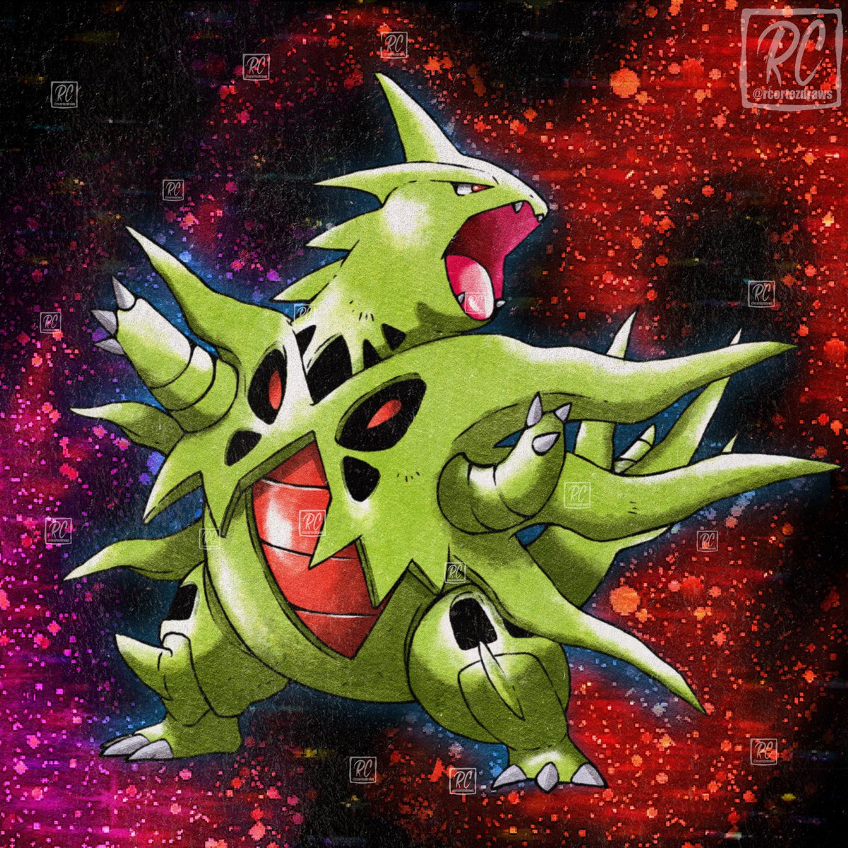 rcortezdraws's tweet image. Mega Tyranitar drawn in the Retro Neo style! #Pokemon #PokemonLegendsZA