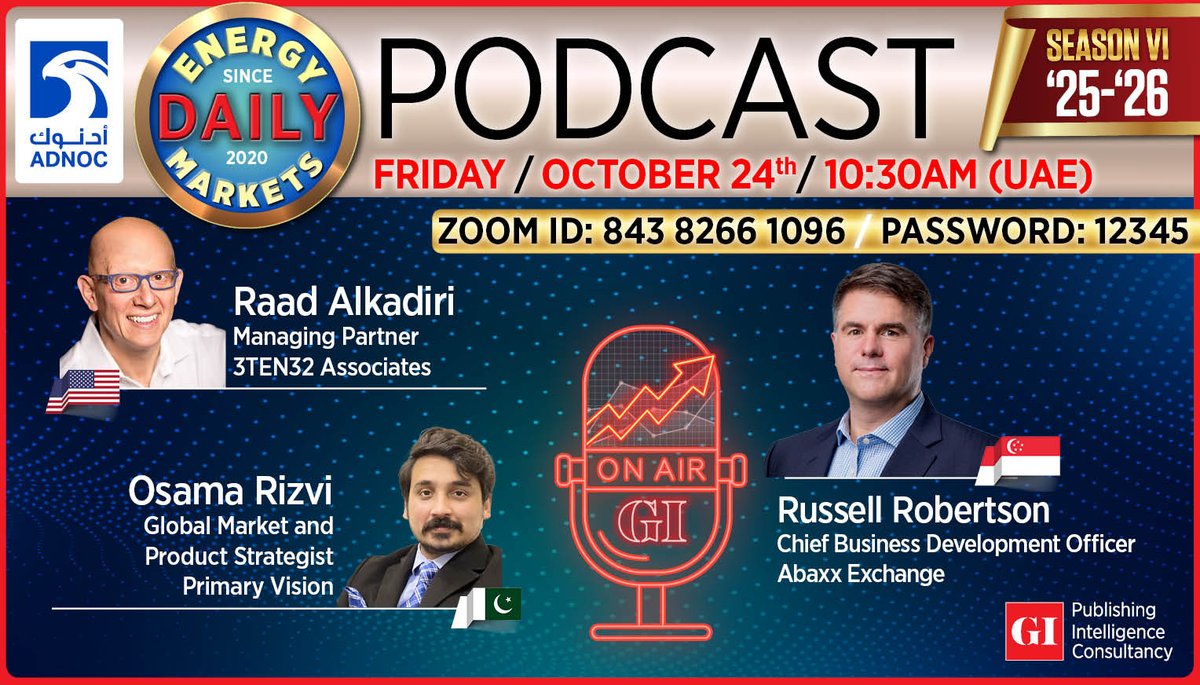 abaxx_exchange's tweet image. Tomorrow, Chief Business Development Officer Russell Robertson joins @Gulf_Intel’s Daily Energy Markets Podcast to discuss the latest developments shaping global energy markets &amp;amp; the growing use of our physically-deliverable GOM &amp;amp; NPA #LNG futures for real-world price discovery.