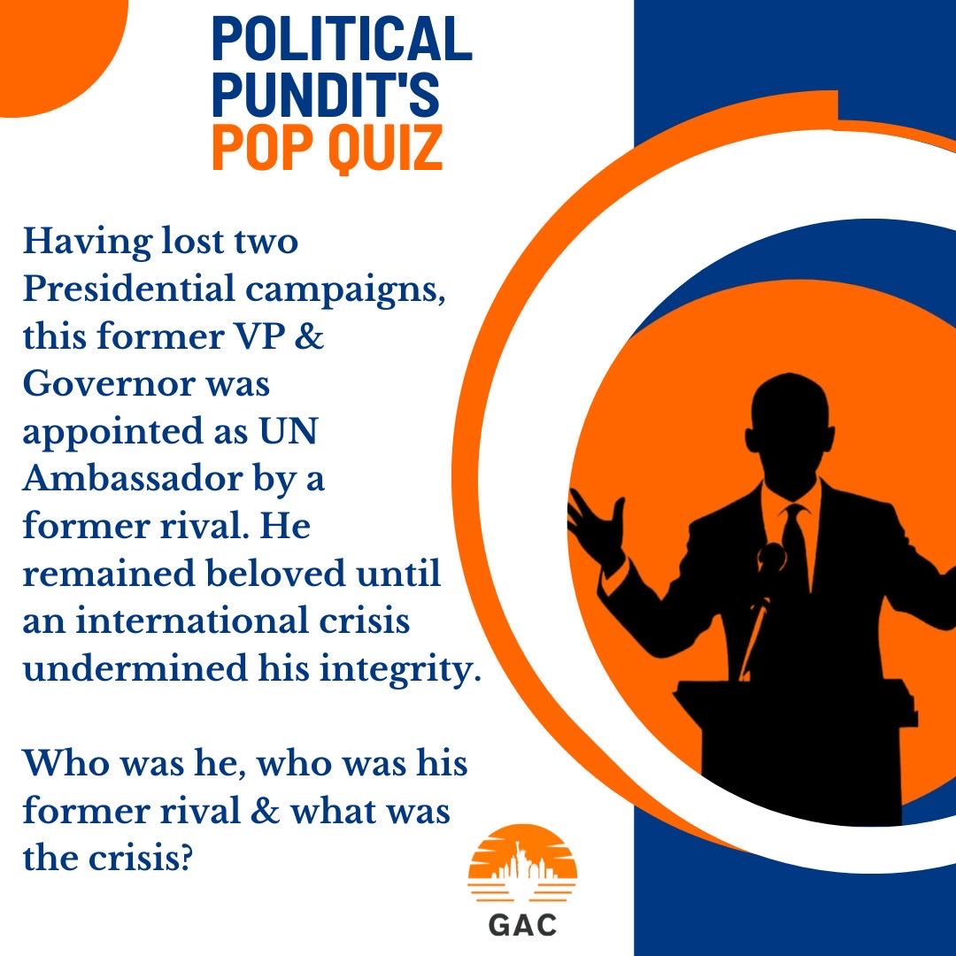 GeorgeArztComm's tweet image. Time for our Political Pundit’s Pop Quiz!

Give us your best guesses &amp;amp; we’ll post answers later.

#GAC
#trivia
#popquiz
#TriviaTime
#georgearzt
#gacpopquiz
#TriviaThursday
#politicalpunditspopquiz
#georgearztcommunications