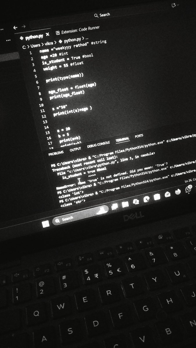 VICKYYY_2006's tweet image. 1. &quot;Day 1 of my Python journey 🐍💻&quot;
#pythonprogramming