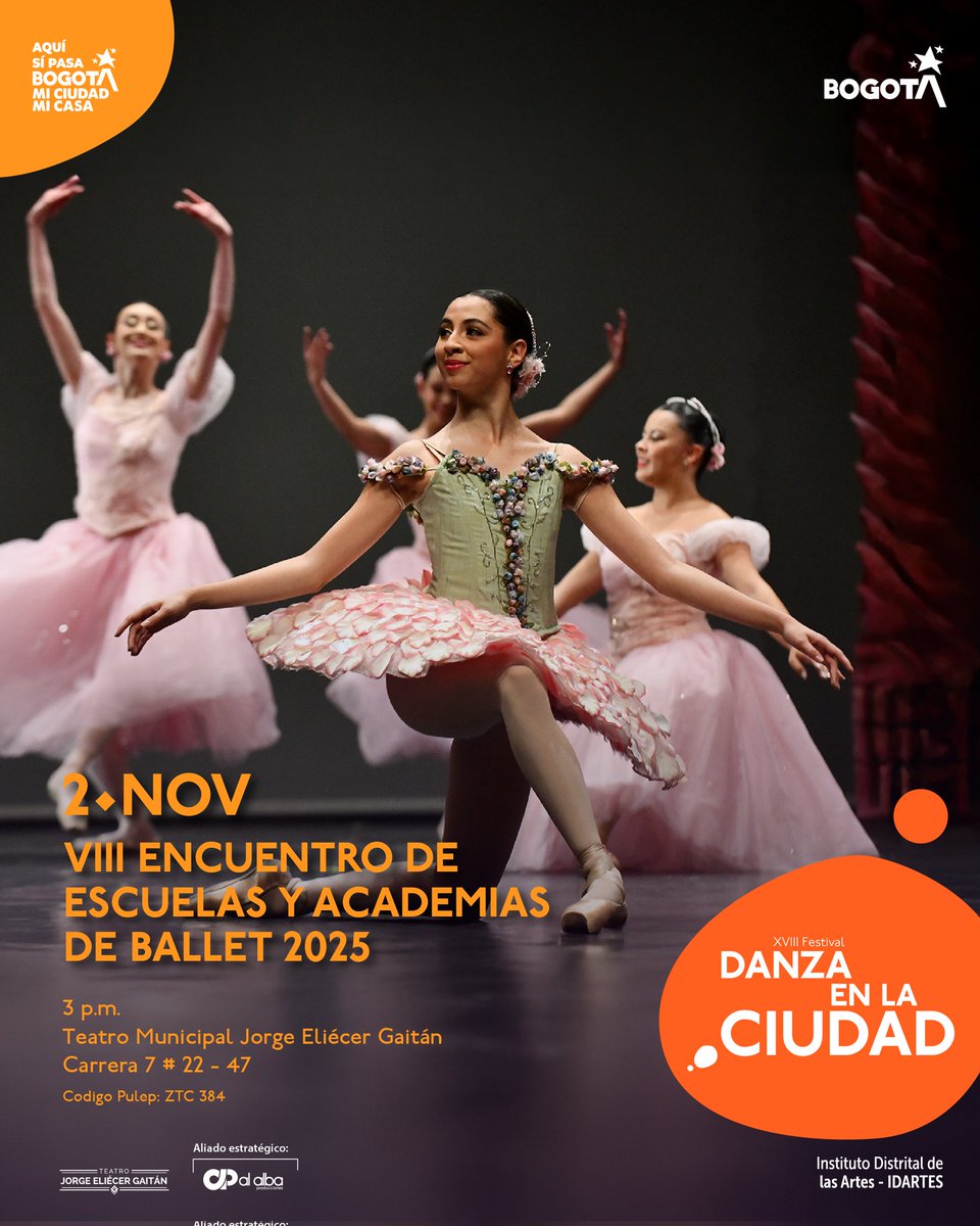 🩰✨ ¡Participe en el VIII Encuentro de Escuelas y Academias de Ballet!

📅 2 de noviembre
🕒 3 p.m.
📍 Teatro Municipal Jorge Eliécer Gaitán
🎟️ Entrada libre

Viva una tarde llena de talento, disciplina y arte en movimiento. 💖

#FestivalDanzaEnLaCiudad2025  #AquíSíPasa
