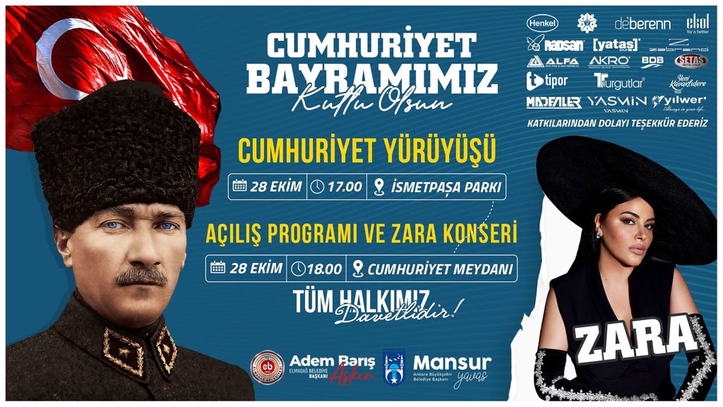 Adembarisaskin's tweet photo. 🇹🇷 Elmadağ’da Cumhuriyet Coşkusu Başlıyor! 🇹🇷

Cumhuriyetimizin 102. yılı, Elmadağ’da büyük bir gurur ve coşkuyla kutluyoruz!

📅 28 Ekim Salı
🕔 17.00 – Cumhuriyet Yürüyüşü (İsmet Paşa Parkı)
🎤 18.00 – Açılış Programı & Zara Konseri (Cumhuriyet Meydanı)

Yeni hizmet binalarımızı birlikte açıyor, Cumhuriyetimizin 102. yıl coşkusunu hep birlikte yaşıyoruz!

✨ Tüm halkımız davetlidir!