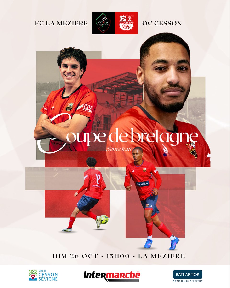 [COUPE DE BRETAGNE]

🔜 La coupe est de retour pour notre équipe réserve ! Nos Cessonnais iront défier La Mezière FC pour une qualif’ au 6ème tour.

#TeamOCC