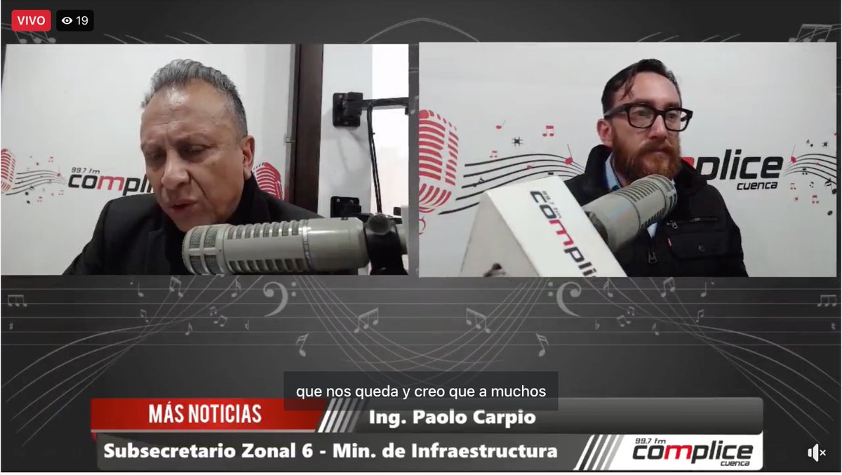 #Azuay | El subsecretario zonal 6 del MIT, Paolo Carpio, informó en <a href="/complicefm/">Cómplice FM</a> sobre los proyectos viales que impulsa esta cartera de Estado.

🚧 Acceso Sur de Cuenca: se revisarán los diseños para definir una alternativa viable.
🛣️ Cuenca–Molleturo–El Empalme: proceso en