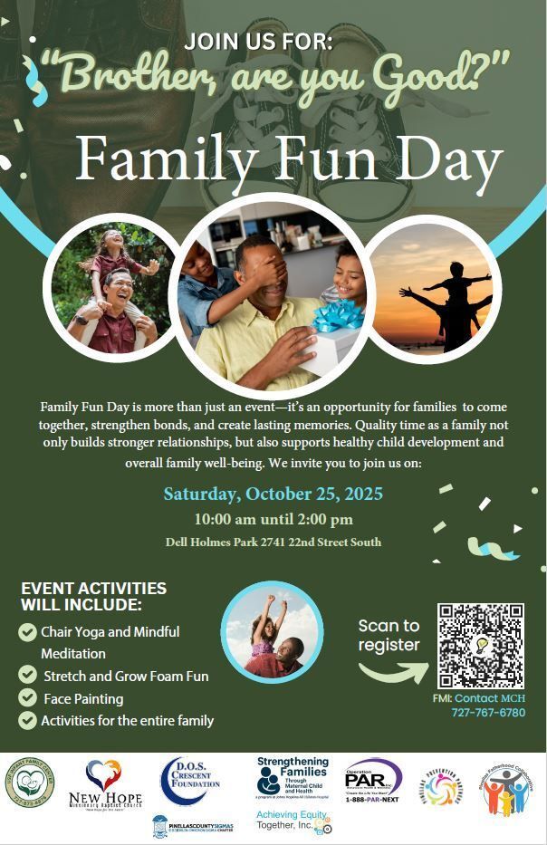 THIS SATURDAY - FAMILY FUN DAY- Join us for quality time together and create lasting memories. ENJOY: Face painting, foam fun and activities for the entire family. Register here buff.ly/BLUMM9Q, via QR Code or by calling 727-767-6780