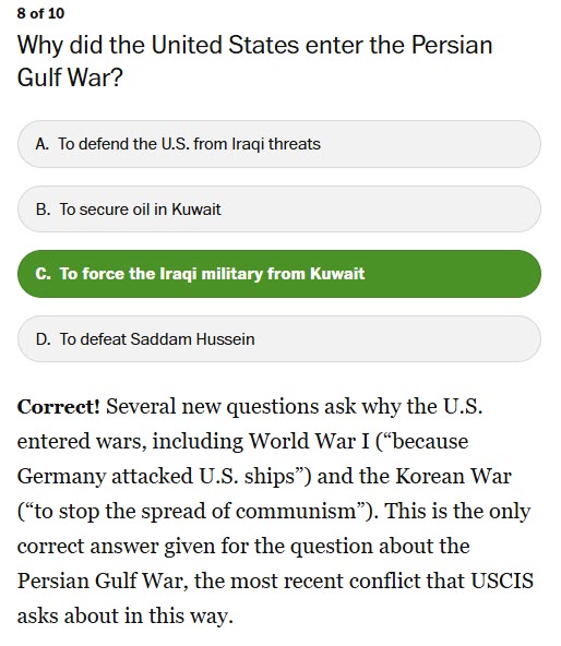 So, I'm a proud 10 for 10 on the Washington Post sample of the updated U.S. citizenship test.  wapo.st/3J1f9Rn But this question is loaded and ambiguous, and depends on one strategically selecting the "right" answer from an official POV.