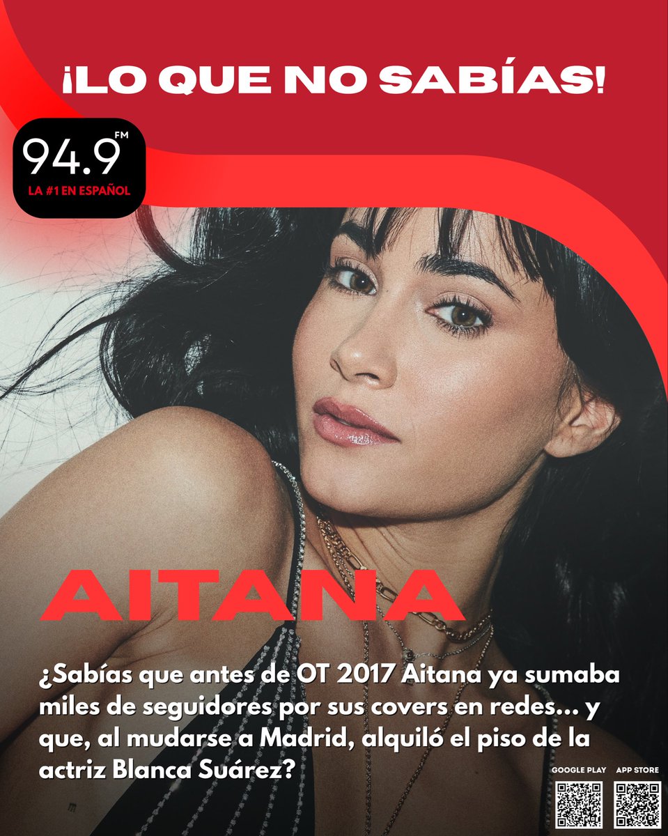 gitanaecuador's tweet image. ¿Sabías que antes de OT 2017 Aitana ya sumaba miles de seguidores por sus covers en redes… y que, al mudarse a Madrid, alquiló el piso de la actriz Blanca Suárez? 🔥🏠🎤 

❤️ ¿Qué tema de Aitana quieres escuchar en 94.9FM? Pídelo ahora.
#Aitana #Dato949FM #949FM #RadioEnVivo