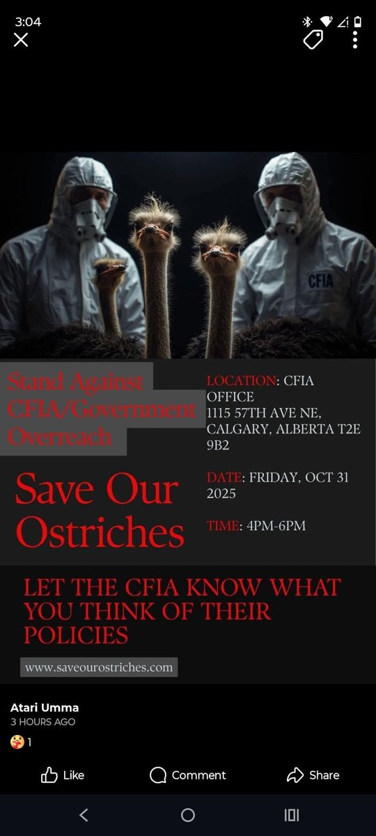 A little ostrich told me about this event in Calgary on Halloween at the #CFIA office near the #yyc Calgary airport. #yyc #ableg #abpoli