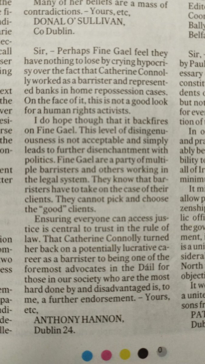 ahannon6's tweet photo. Thank you to the @IrishTimes for publishing my letter. @catherinegalway has been a consistent, strong and respectful advocate for those whose voice is not listened to enough in our society.  I hope she succeeds. @catherinegalway
#catherineconnolly #Aras25 https://t.co/6e07gXdZLn
