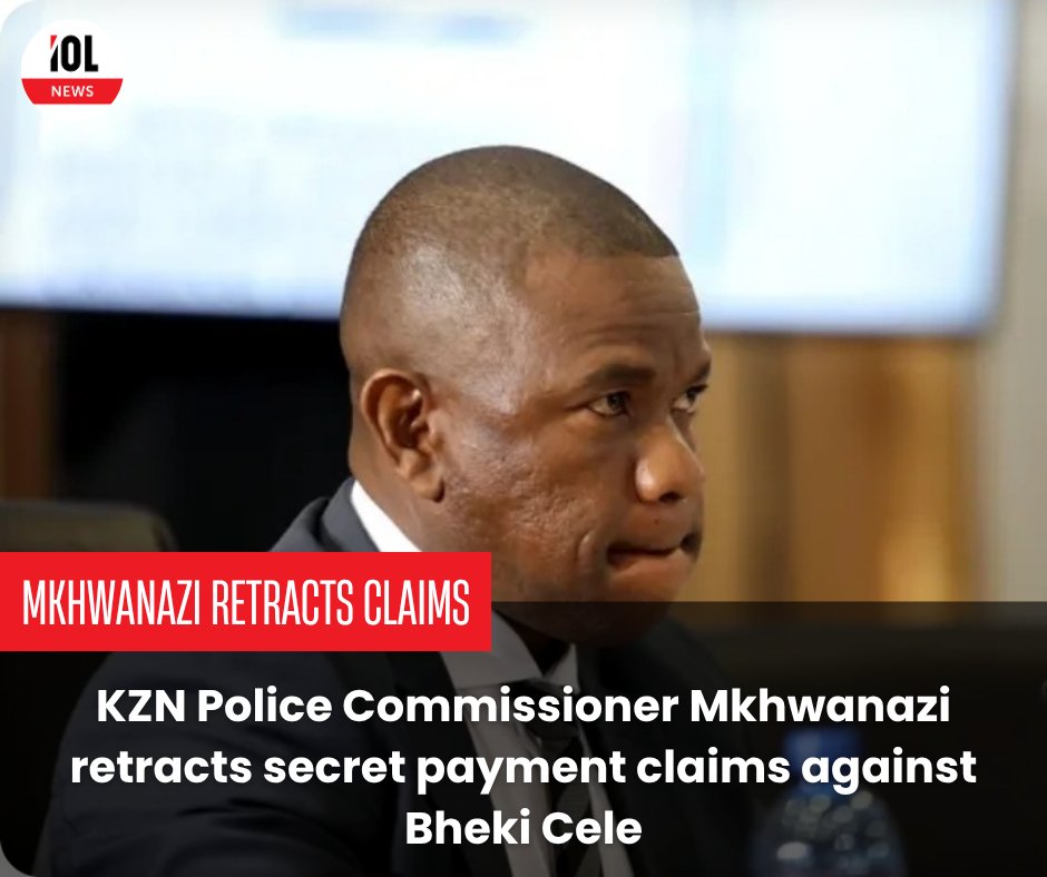 IOL's tweet image. KwaZulu-Natal (KZN) Police Commissioner Lt-Gen. Nhlanhla Mkhwanazi has withdrawn and apologised to former Police Minister Bheki Cele after alleging that he received money from underworld tycoon Vusimuzi “Cat” Matlala.
#news #NhlanhlaMkhwanazi #apologise #BhekiCele