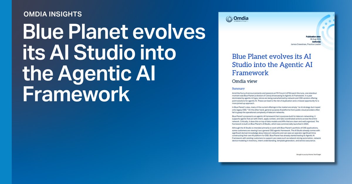 In this Omdia report, Principal Analyst James Crawshaw explores our Agentic AI Framework—purpose-built for telecom networks—and the use cases it enables on the path toward autonomous operations. Read the full analysis: bit.ly/4qlTuUv