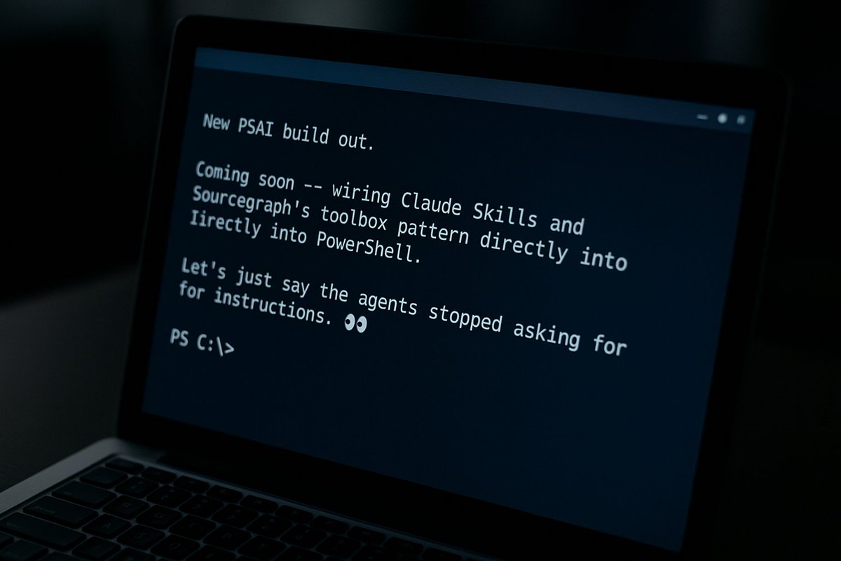 dfinke's tweet image. New PowerShell PSAI build out.
Next up: Claude Skills and Sourcegraph’s toolbox pattern, running natively in #PowerShell.
The agents no longer wait for instructions. 👀
📦Install-Module PSAI
🔗github.com/dfinke/psai