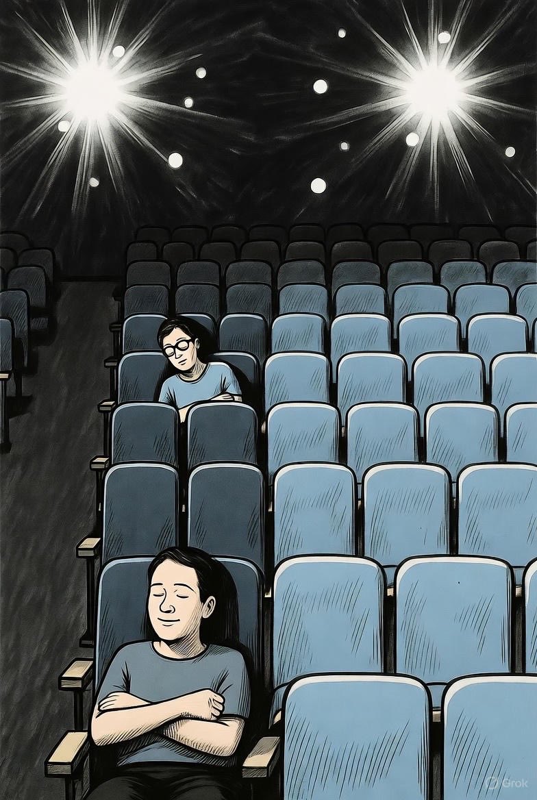 „Er zijn nog enkele plaatsen beschikbaar!”
Alsof je een gouden ticket naar een uitverkocht spektakel koopt.
Je komt aan… de helft van de stoelen ligt een dutje te doen.
Ah ja, urgentie volgens marketing, stilte volgens de werkelijkheid.