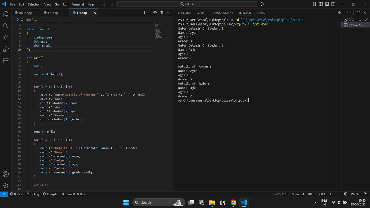 aryansonie's tweet image. Day 17: Create a structure to store information about a student, such as name, age, and grade.
#100DaysOfCode #Cplusplus