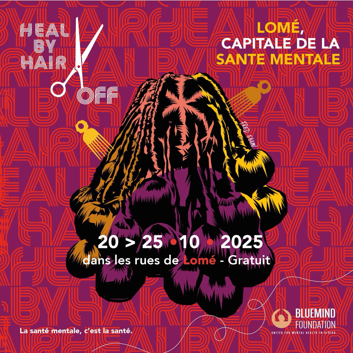 La <a href="/Bluemind_Fdn/">Bluemind Foundation</a> à  la place Maman Ndanida (Hôtel 2 Février, Lomé), pour "Tresser l'avenir", dans le cadre de #HealbyHair5, son #programme qui fait des coiffeuses des ambassadrices en santé mentale.
<a href="/unstoppablemadp/">Marie-Alix de Putter®</a> #MentalHealth #Togo #Africa #CIV225 #Afrique