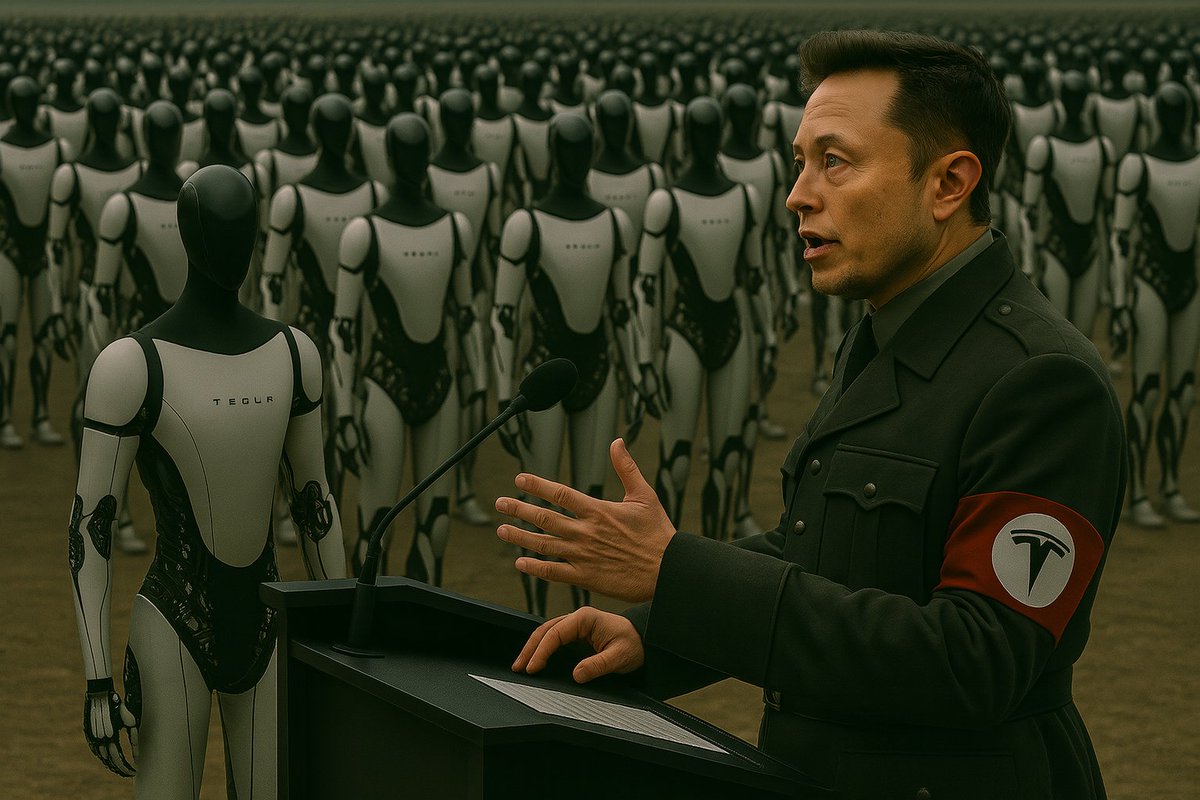 demonpigs99's tweet photo. Elon Musk, the supreme commander of his robot army. The supreme ruler of the world. https://t.co/WR9qYAhL12