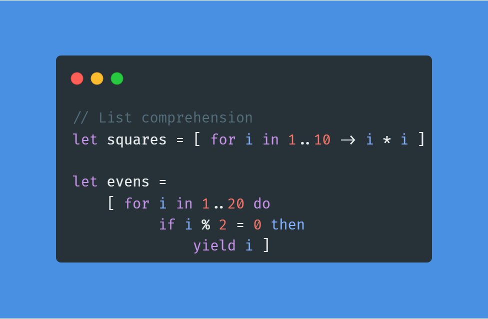 codewithkv's tweet image. Every Python developer needs to experience what coding in F# is like.
It's like a streamlined Python from the future, with full type inference and type safety.
Here's a couple examples of how easy list comprehensions are.
You can literally put them in any .fsx file, highlight…