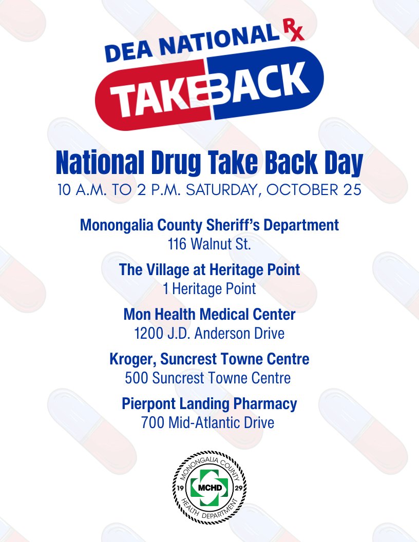 Do have unused prescriptions in your home that someone could get into? Saturday is the DEA's National Drug Tack Back Day. Between 10am-2pm  there will be five locations around town where you can safely drop off your unused drugs. 
More info: dea.gov/takebackday