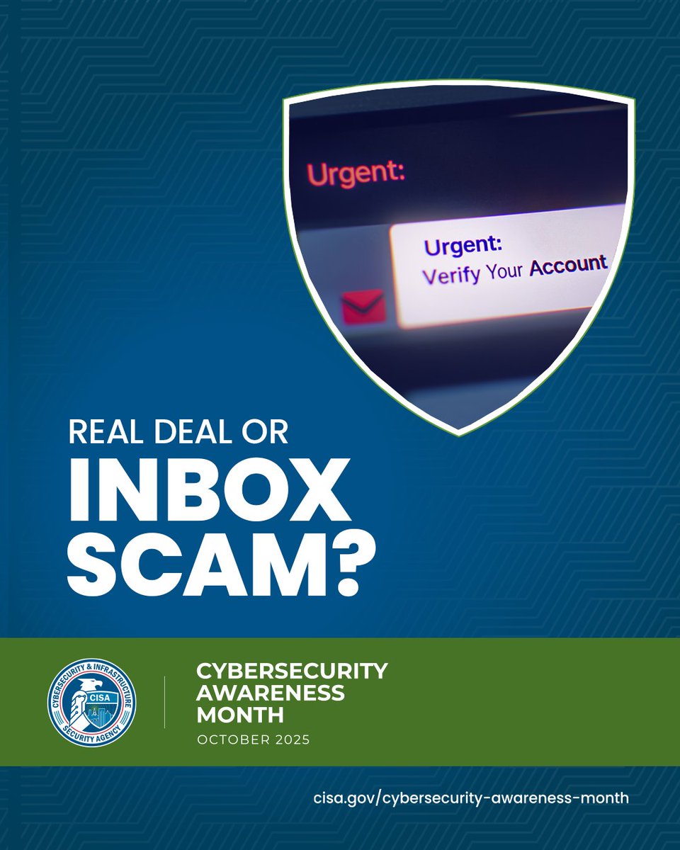 CSUDHIT's tweet image. ✉️ Scammers use AI to write 👻 scary-good emails. Here’s how to stay safe:

⚠️ Red flags:
• Urgent language (“Act now!”)
• Unusual sender address
• Typos or awkward tone
• Suspicious links

✅ When in doubt:
• Don’t click
• Don’t reply

#CybersecurityAwarenessMonth