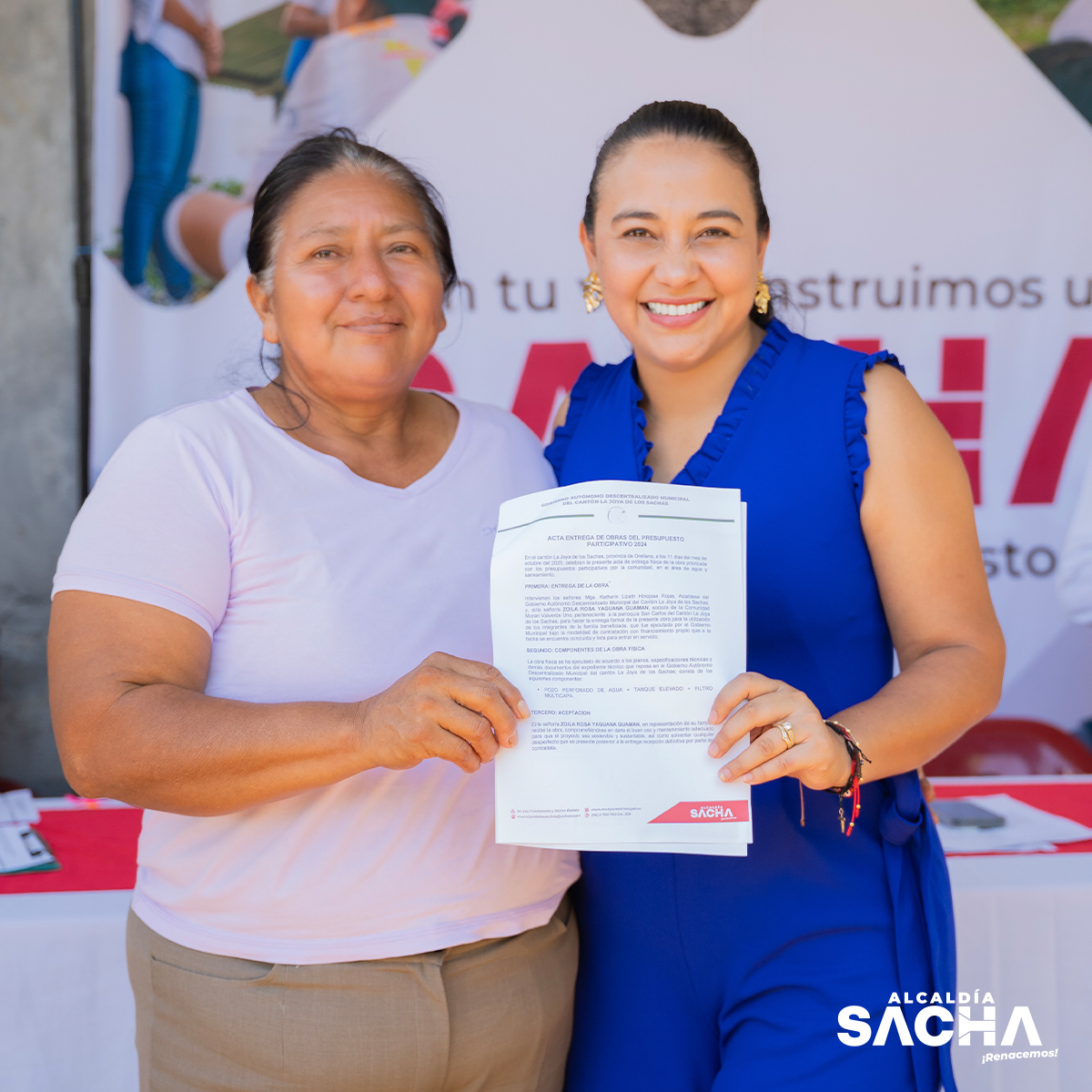 En un ambiente lleno de alegría y esperanza, la alcaldesa Lizeth Hinojosa realizó la entrega oficial de Unidades Básicas Sanitarias, pozos de agua, tanque elevado y filtro purificador a las familias de la comunidad Morán Valverde 1