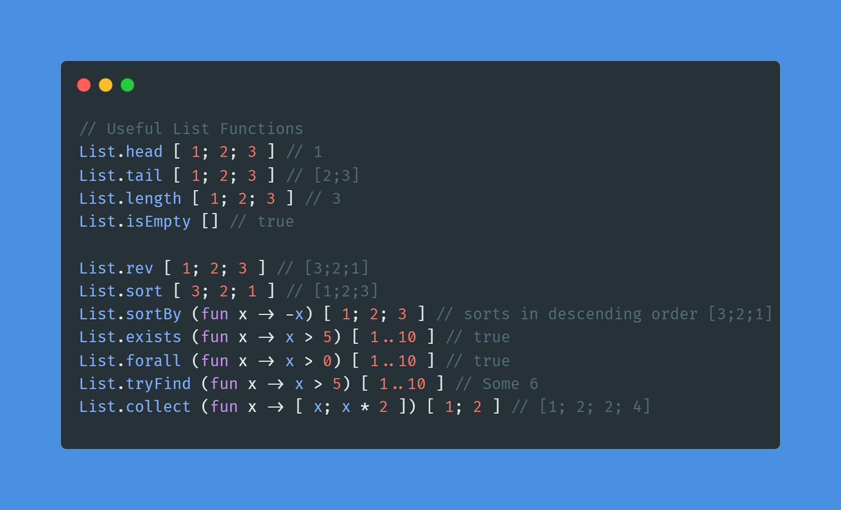 codewithkv's tweet image. Some helpful, easy to use List functions in F#.
You need to actually code logic for some of these in other languages.