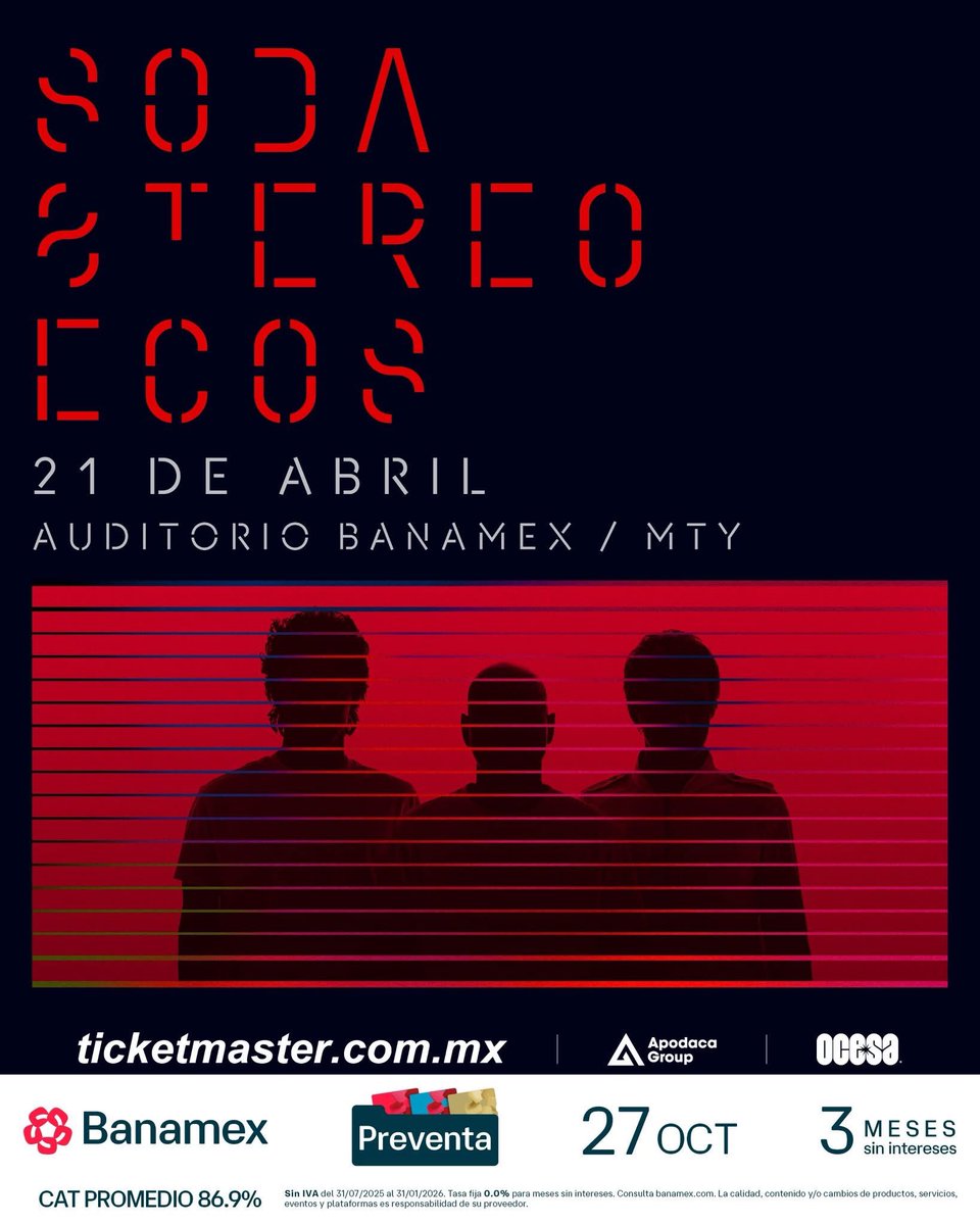 Kato_MUARC's tweet photo. Anuncio oficial de @ocesa 😄❤️❤️

Llegó la hora, el minuto, segundo, instante… ¡Soda Stereo regresa a México! 🇲🇽🤘🏻

Juntos en el mismo escenario y con la misma energía de siempre💥

#PreventaBanamex: 27 de octubre.
Venta general a partir del 28 de octubre. https://t.co/a7Ha0wpGNv