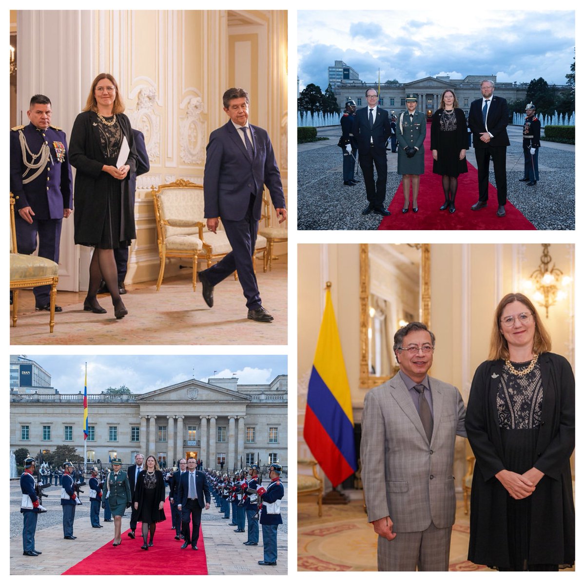MariacSuecia's tweet photo. Un honor entregar mis cartas credenciales. Seguiremos haciendo posible #LaHistoriaQueEscribimosJuntos, fortaleciendo los lazos 🇨🇴🙌🏻🇸🇪 en áreas clave como innovación, transición verde, sostenibilidad y mucho más. Un privilegio estar en Colombia para continuar trabajando en equipo. https://t.co/df699BDcE0