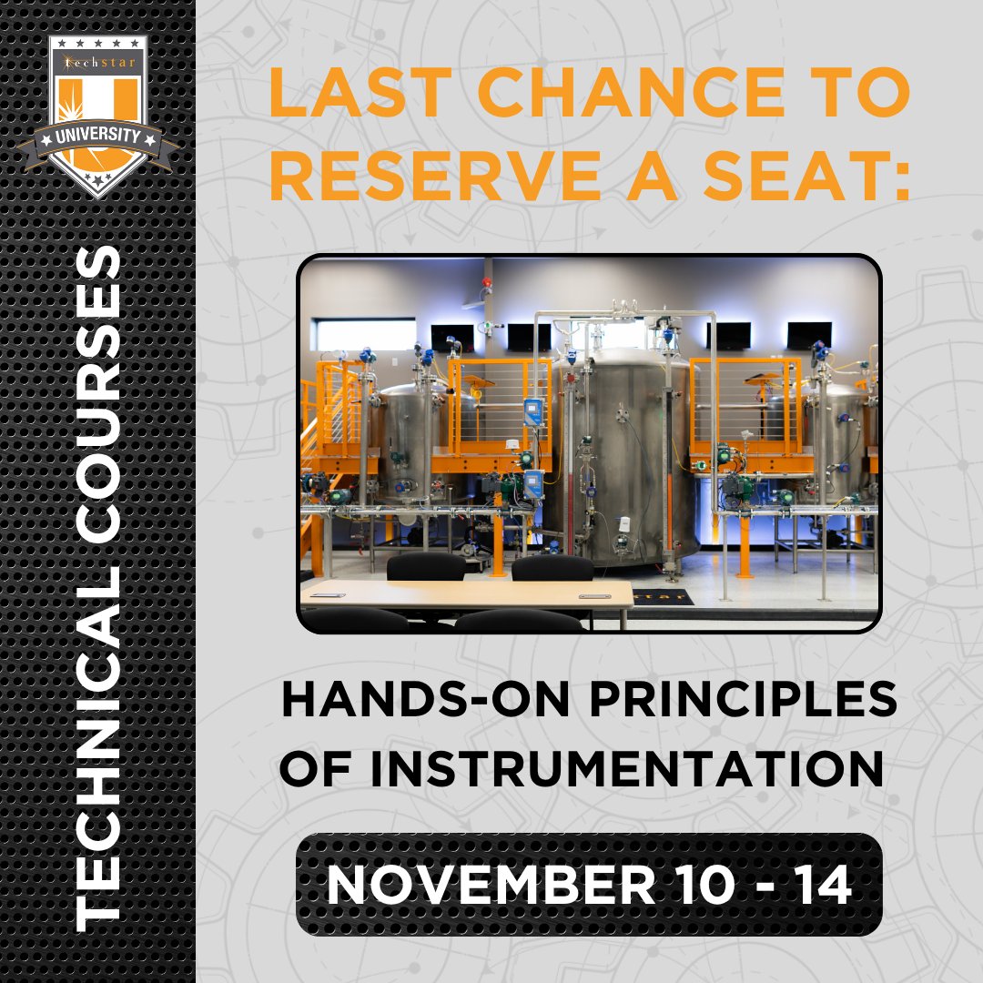 TechStarIS's tweet image. At TechStar University’s Hands-On Principles of Instrumentation Training in THE UNIT, you’ll learn instrumentation basics and then apply that knowledge directly on live transmitters and tanks inside our fully functional training unit. RSVP: na2.hubs.ly/H01KZ2w0