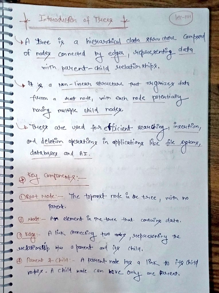 programmersatya's tweet image. 💡 Day 18 of #100DaysOfDSA
✅ Introduction of trees 🌳
✅ what is Binary Tree
I’m currently learning Data Structures & Algorithms in C++ from the CoderArmy YouTube channel with @rohit_negi9 brother — an amazing mentor
#100DaysOfCode #DSA #CodingChallenge