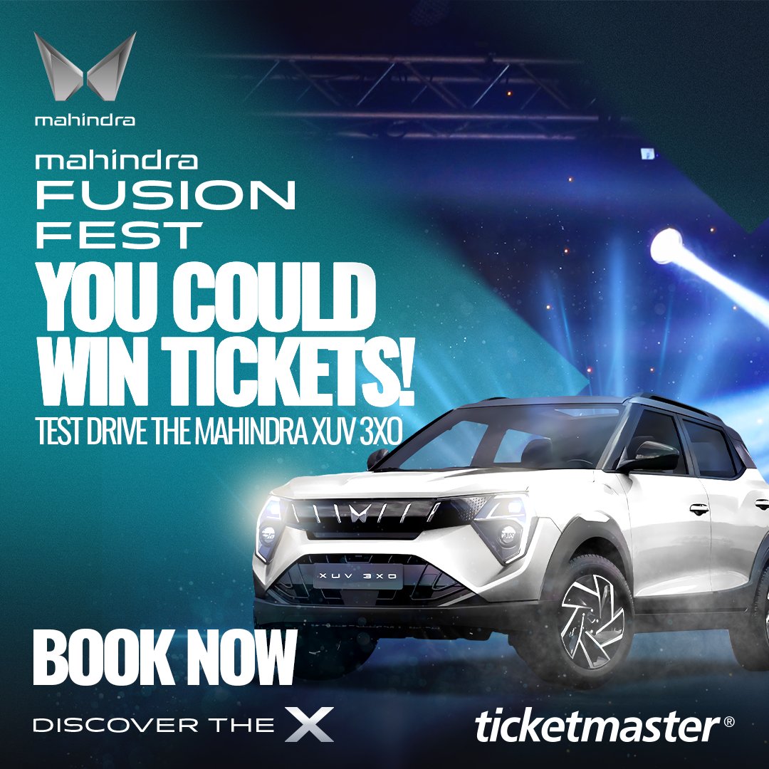 Mahindra_SA's tweet photo. Test drive the Mahindra XUV 3XO and you could WIN tickets to the #MahindraFusionFest! Book your test drive at https://t.co/kFq62xNWUe 

T&amp;Cs apply. #DiscoverTheX https://t.co/3bXsgr9hYF