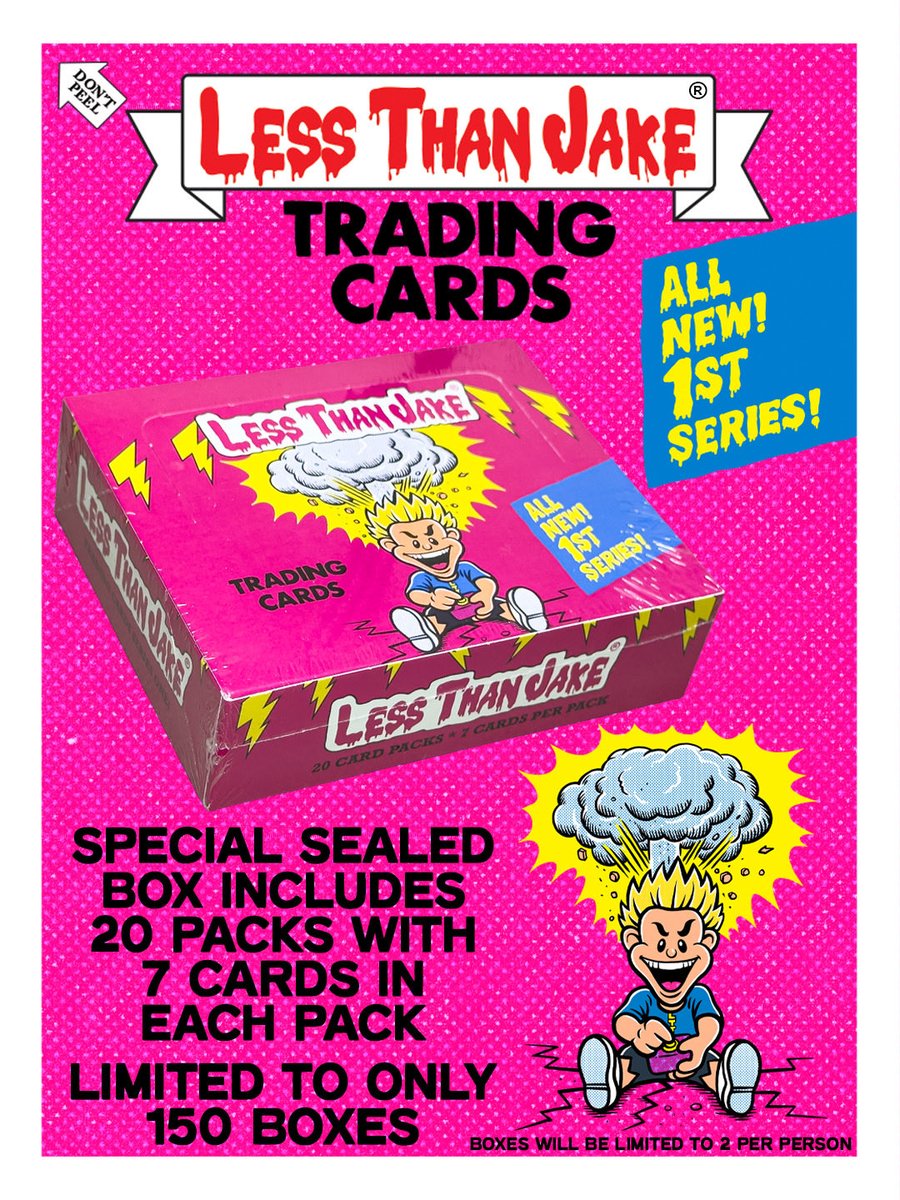 LessThanJake's tweet image. ON SALE NOW! Less Than Jake OFFICIAL trading cards are HERE! Keep an eye out for numbered, foil signature chase cards from the band! Available now while supplies last! lessthanjakemerch.com/products/less-…