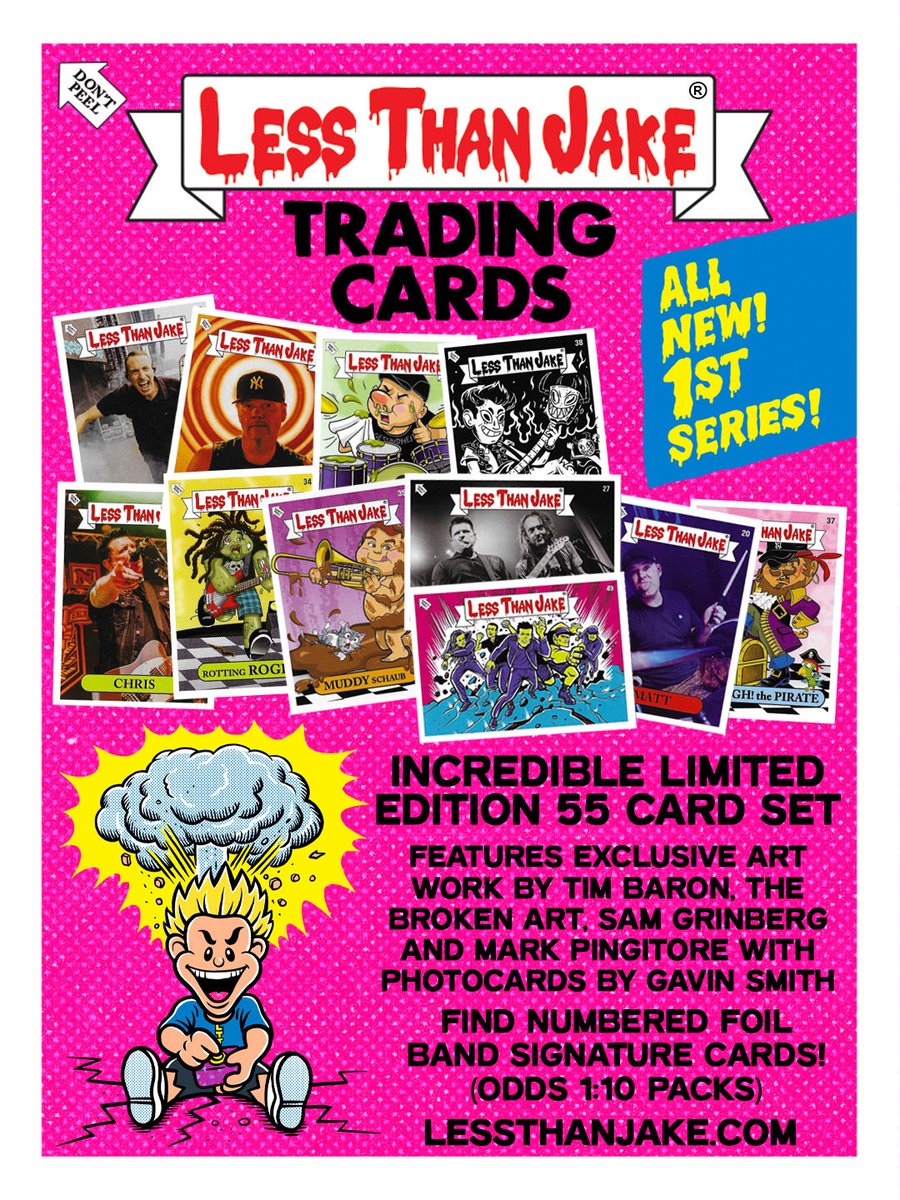 LessThanJake's tweet image. ON SALE NOW! Less Than Jake OFFICIAL trading cards are HERE! Keep an eye out for numbered, foil signature chase cards from the band! Available now while supplies last! lessthanjakemerch.com/products/less-…