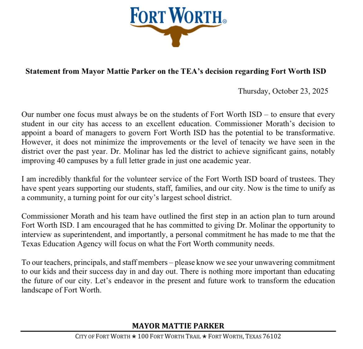 Mayor Mattie Parker tweet media