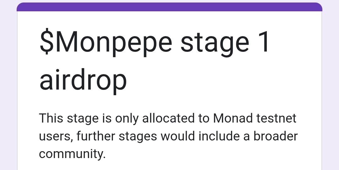 monpepememe's tweet image. Part of the $Monpepe mission is to enhance the @monad culture and communities, in line with this the team has delegated 10% of the total allocation to Monad testers, power Solana users and top Nft communities on Monad.

Fill the stage 1 Airdrop form in the comment section to…