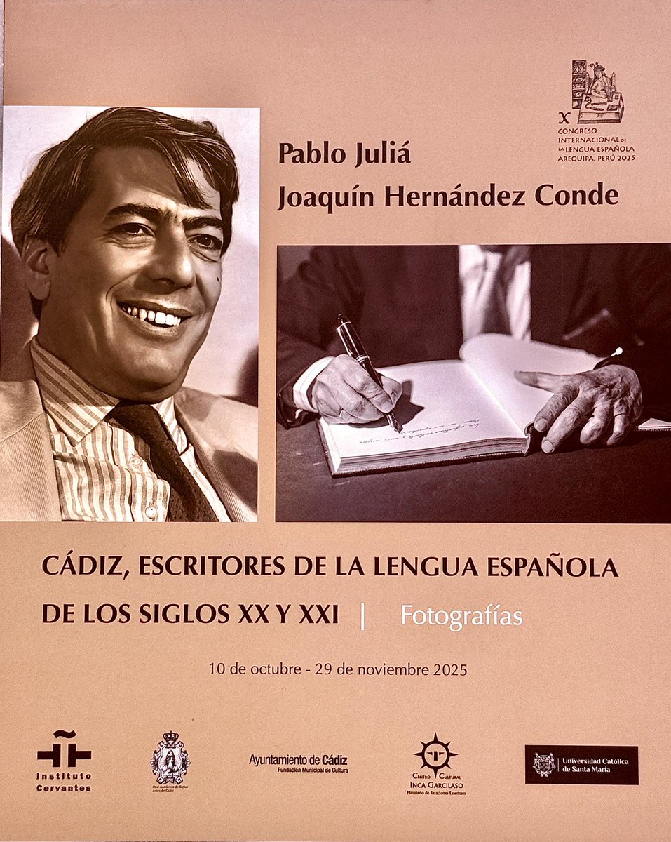 rapbacadiz's tweet photo. La Real Academia de Bellas Artes de Cádiz presenta en  el X Congreso Internacional de la Lengua Española que se celebra en la ciudad de Arequipa, una exposición de fotografías de escritores que han sido mensajeros de la lengua española en el mundo https://t.co/nbZ3frTT2Z