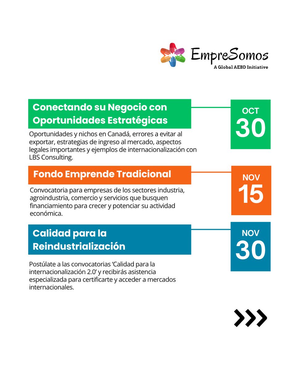 empresomos's tweet photo. 📣 ¡Eventos gratuitos para emprendedores en octubre y noviembre!

📅 Participa desde cualquier lugar 🌎
📩 ¿Tienes un evento? Mándalo a OnlineEvents@empresomos.org
🔗 https://t.co/nRXdvlZNx0

#Empresomos #eventosgratuitos https://t.co/3M80s4CnV1