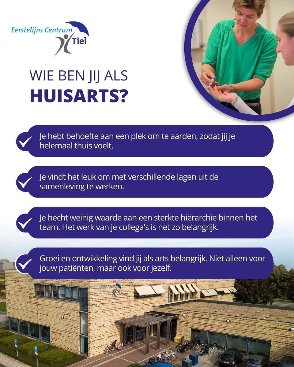 𝗪𝗶𝗲 𝗯𝗲𝗻 𝗷𝗶𝗷 𝗮𝗹𝘀 𝗵𝘂𝗶𝘀𝗮𝗿𝘁𝘀?
Herken jij als huisarts jezelf in deze vier punten? Voelt dit als jouw volgende stap? Dan maken we graag kennis. 
👉 werkenbijecttiel.nl/vacatures/huis…

#WerkenInDeZorg #Vacature #nieuwebaan #huisarts #solliciteren #Tiel #gelderland