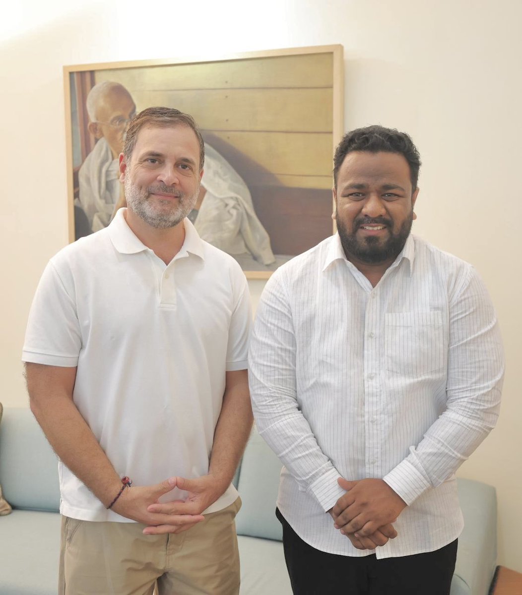 amirshaikh_INC's tweet photo. Truly honoured and delighted to meet Shri Rahul Gandhi ji at his residence, 10 Janpath, Delhi, to personally invite him to my wedding.
Having met him on several occasions before, I continue to be inspired by his humility, warmth, and genuine connect with people. His gracious wishes and blessings made this moment even more special.
To those who say Rahul ji is not accessible — I can confidently say, he always gives time to leaders working with sincerity and hardwork . 🙏❤️
@RahulGandhi 
#RahulGandhi #10Janpath #Gratitude #InspiringLeader