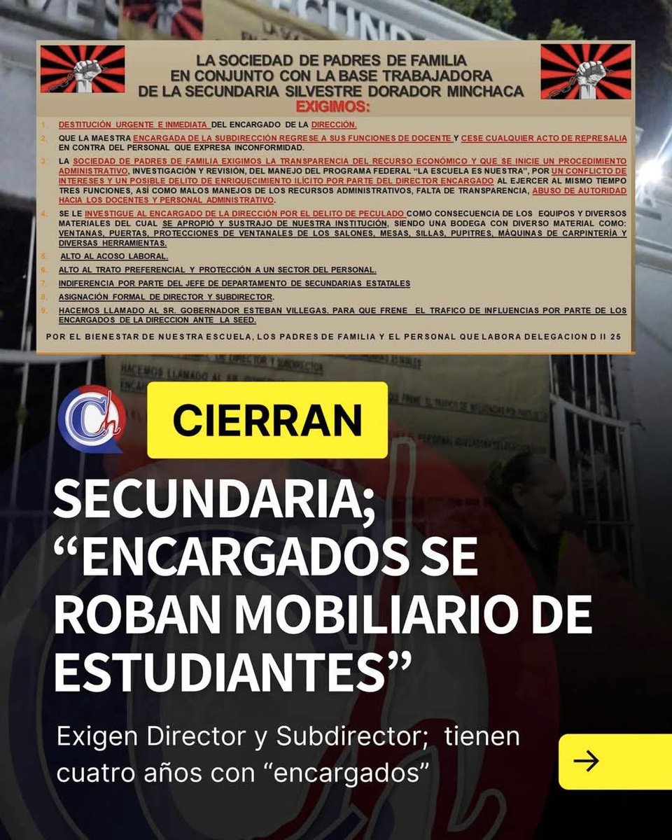 ivone_mc's tweet photo. En un lugar como #Durango, en donde se vive o sobrevive a una crisis social sin precedente, donde todos los días desaparecen niños, niñas, adolescentes y jóvenes, es lamentable y preocupante el abandono institucional que sufren los espacios educativos del Estado. 
¿Cómo pretenden proteger a la niñez, educarles, brindarles herramientas y oportunidades para el futuro si ni siquiera son capaces de darles un espacio digno para estudiar?, ¿cuántas oficinas de gobierno están tan precarizadas como las escuelas de nuestras infancias?, ¿cuántos servidores públicos tienen baños o letrinas en las condiciones inhumanas, indignas e insalubres en las que se encuentran las de los espacios educativos que hoy denunciamos?
La infraestructura escolar son las aulas, baños, áreas administrativas, bibliotecas, canchas deportivas, auditorios, patios cívicos, mobiliario, materiales y herramientas TODOS EN PERFECTO ESTADO y adecuados para llevar a cabo el proceso de enseñanza-aprendizaje.
Estos espacios deben contar DE MANERA OBLIGATORIA con servicios básicos como agua, drenaje, alcantarillado, electricidad y servicios de comunicación y transporte.
La infraestructura de una escuela debe ser adecuada para que las personas (niños y adultos) puedan ejercer su derecho a la educación CON PERSPECTIVA DE DERECHOS HUMANOS, y no como un simple y mal prestado servicio público.
SE HACE LLAMADO URGENTE A LAS AUTORIDADES CORRESPONDIENTES A QUE EJERZAN EL PRESUPUESTO OTORGADO A INFRAESTRUCTURA EDUCATIVA EN ELLO, A QUE LOS MUNICIPIOS HAGAN LO CONDUCENTE PARA GARANTIZAR LOS SERVICIOS PÚBLICOS INDISPENSABLES A LAS ESCUELAS Y AL GOBIERNO DEL ESTADO A QUE RESPETE EL PRINCIPIO RECTOR DEL INTERÉS SUPERIOR DE LA NIÑEZ EN EDUCACIÓN, SALUD Y TODAS LAS DEMÁS DECISIONES QUE TOME.
Agradezco a quienes nos ayuden a compartir.
@SEED_Dgo @gobdgo @EVillegasV @DurangoCap