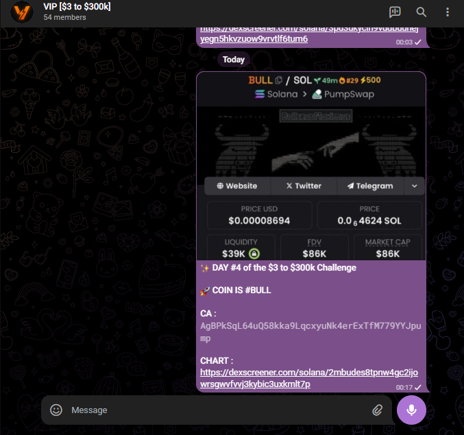 crypto_voltra's tweet photo. DAY #4 of the $3 to $300,000 challenge    

Today, we bagged #BULL

9x on $BULL
🔴 Bought $2,000 at $86K MCAP
🟢 Sold at $778K MCAP

Current balance: $19,697
Adding 54/200 people in the VIP group

Want to join?    
• Follow, Like & RT
• Comment "I want to join"
• 1-3 Best Signals perday
• 90% Accurate
• Fee is $15 for 7 days [DM]