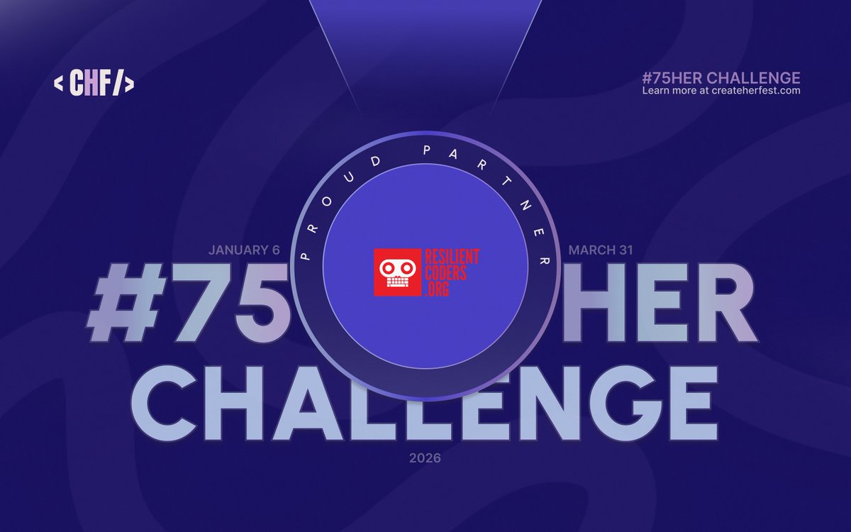 createherfest's tweet image. When two missions align, real change happens. ✨
Excited to announce our #75HER community partners, @ResilientCoders!
Register today to join builders in this one of a kind series!
createherfest.com/75her-challenge
#createHERfest #ResilientCoders #InclusionMatters #TechEquity…