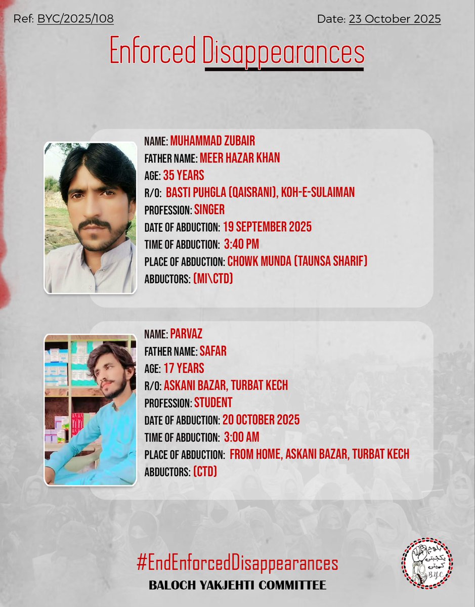 BalochYakjehtiC's tweet image. 𝗘𝗻𝗱 𝗘𝗻𝗳𝗼𝗿𝗰𝗲𝗱 𝗗𝗶𝘀𝗮𝗽𝗽𝗲𝗮𝗿𝗮𝗻𝗰𝗲𝘀!
#EndEnforcedDisappearances
#StopBalochGenocide