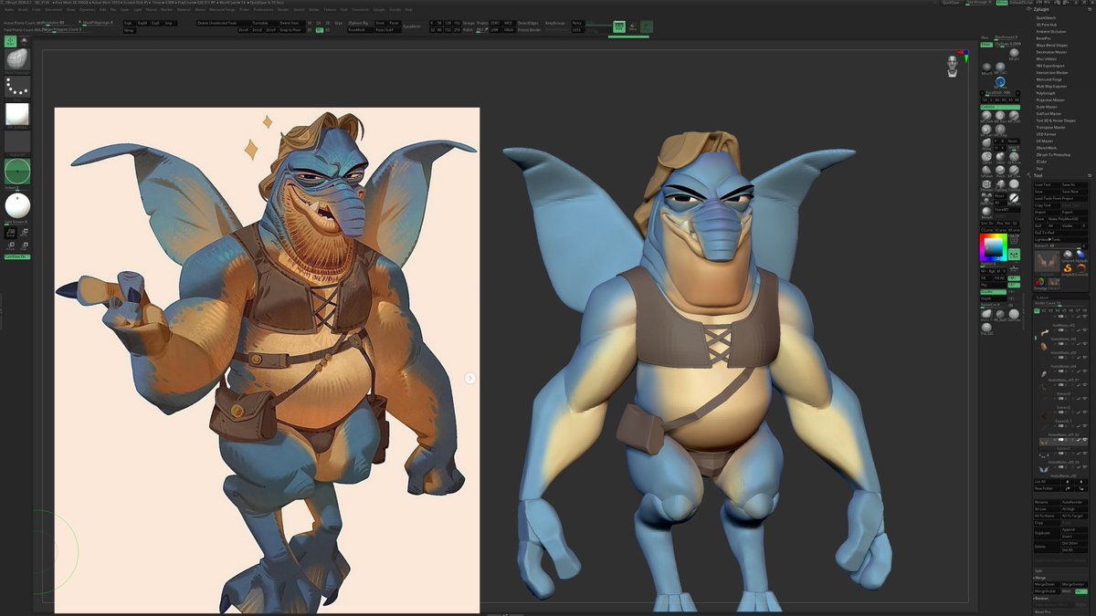 Progress from yesterdays stream! Sculpting up <a href="/FromHappyRock/">Nicholas Kole</a> 's Sexy Watto #zbrush