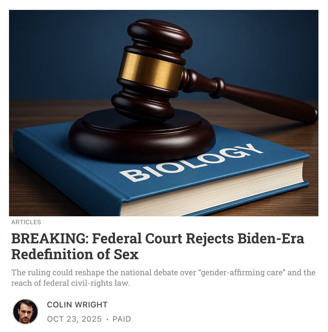🚨BREAKING: A federal court has struck down the Biden-era rule redefining “sex” in federal law to include “gender identity.”

The judge ruled that only Congress—not federal agencies—can change the meaning of “sex,” restoring its original biological definition under the Affordable